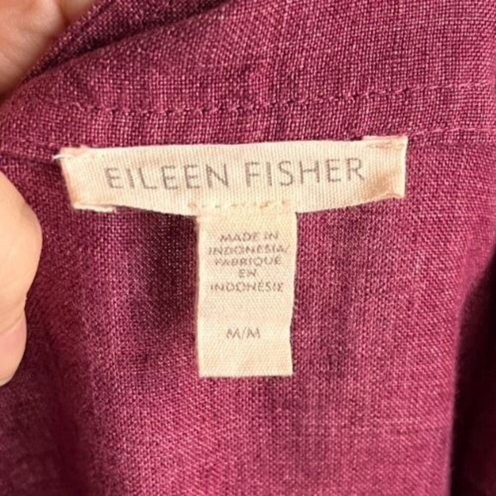 Eileen Fisher Washed Organic Linen Delave Tiered Dress in Berry Size MEDIUM - Picture 4 of 6